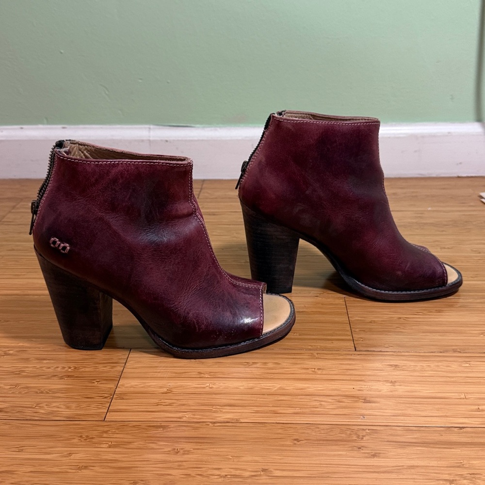Bed Stü Women's Burgundy Leather Peep-Toe Ankle Boots - Picture 3 of 9